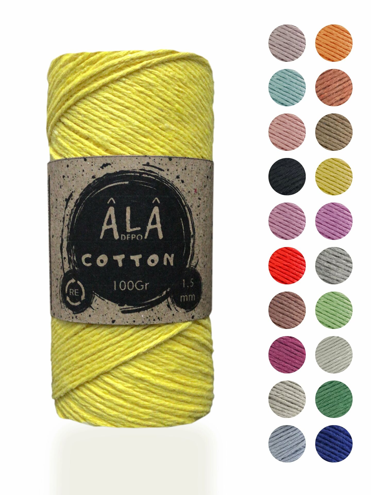 Cotton Panç Amigurumi İpi Koton Punch İpi 1,5mm - 100 Gram Sarı
