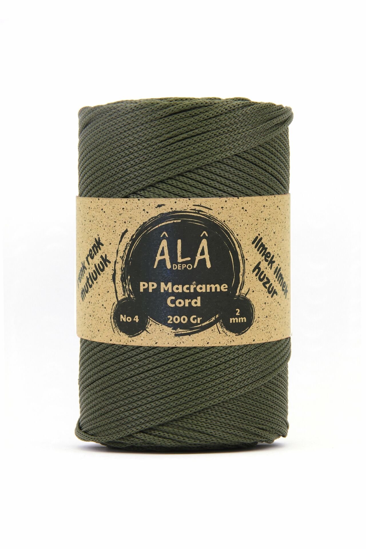 2 mm - 200 gr Polyester (PP) Makrome İpi 230 Mt Koyu Haki