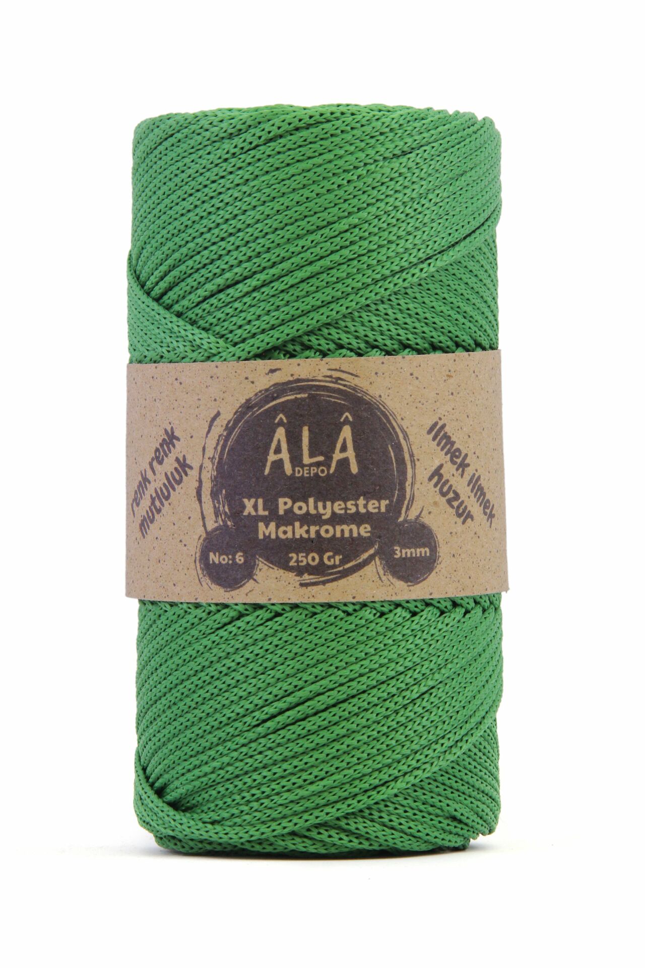 XL Polyester Makrome  No:6 - 3mm (Kalın) Çanta İpi Çimen Yeşil