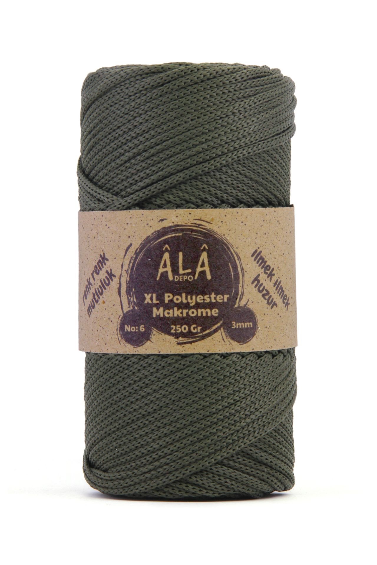 XL Polyester Makrome  No:6 - 3mm (Kalın) Çanta İpi Koyu Haki