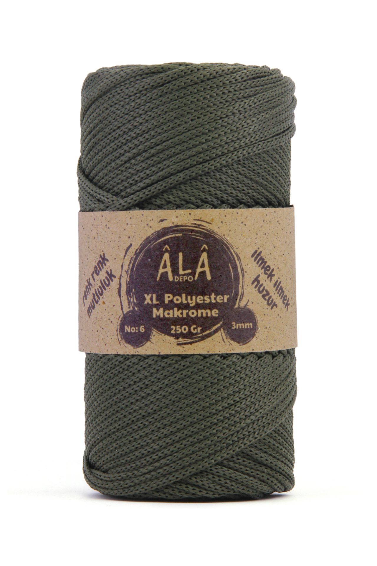 XL Polyester Makrome  No:6 - 3mm (Kalın) Çanta İpi Koyu Haki