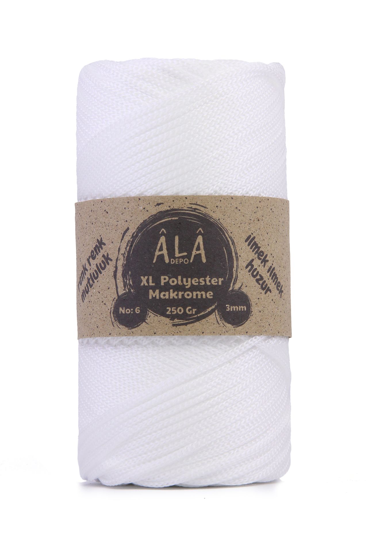 XL Polyester Makrome  No:6 - 3mm (Kalın) Çanta İpi Salıncak İpi Beyaz