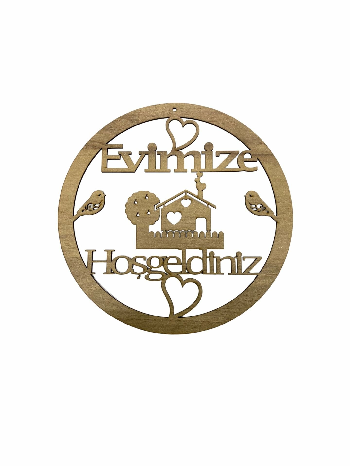 Ahşap Hoşgeldiniz Makrome Kasnak Kapı Süsü Açık Meşe