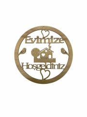 Ahşap Hoşgeldiniz Makrome Kasnak Kapı Süsü Açık Meşe