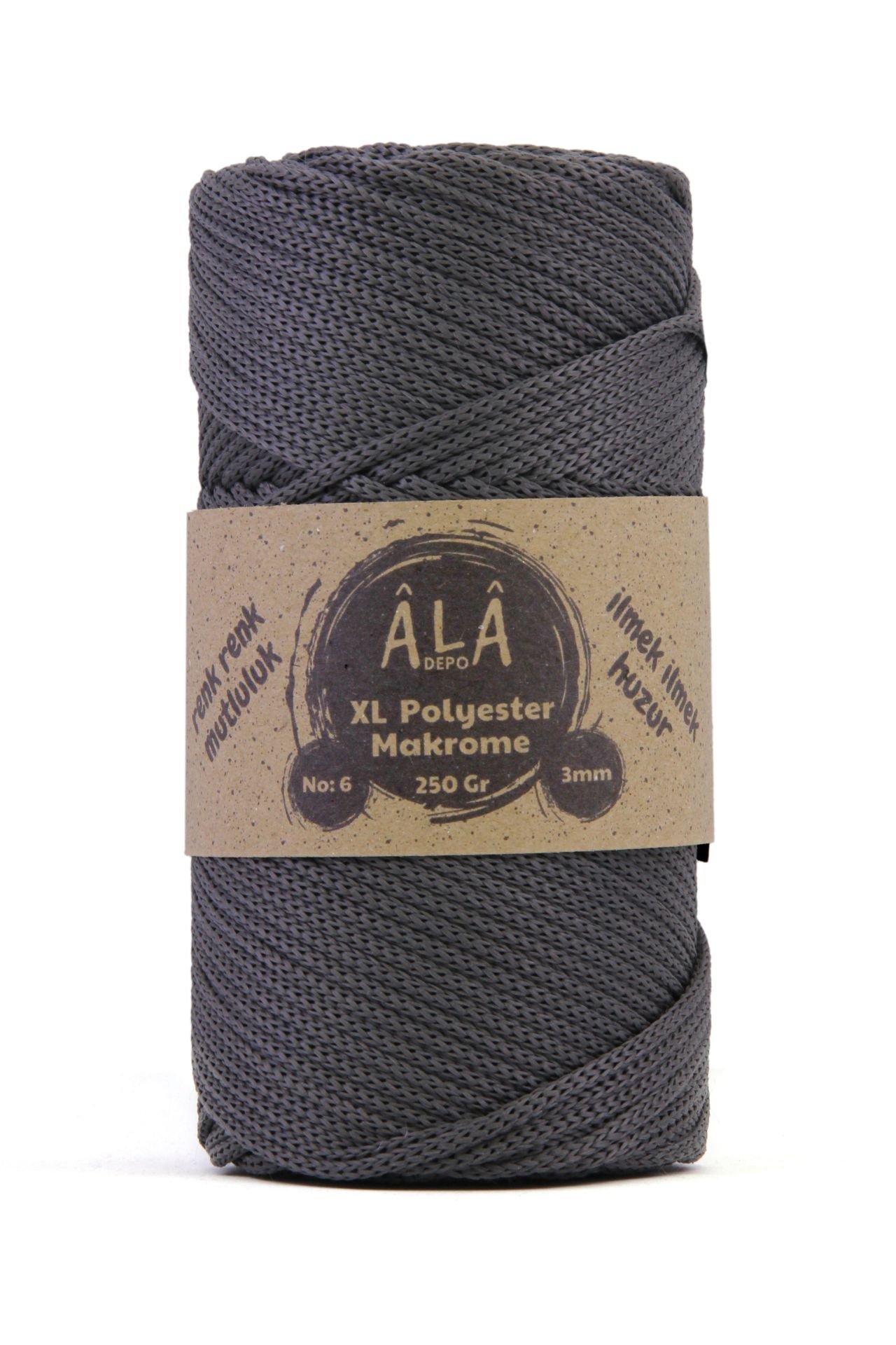 XL Polyester Makrome  No:6 - 3mm (Kalın) Çanta İpi Antrasit