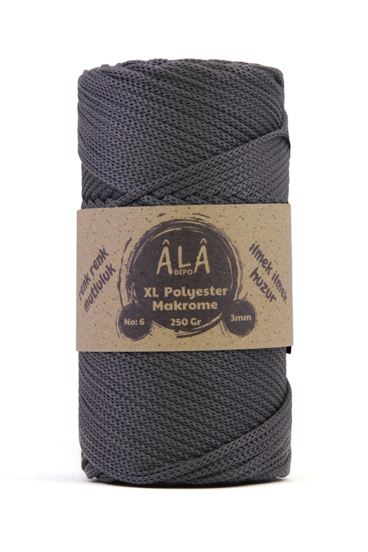 XL Polyester Makrome  No:6 - 3mm (Kalın) Çanta İpi Antrasit