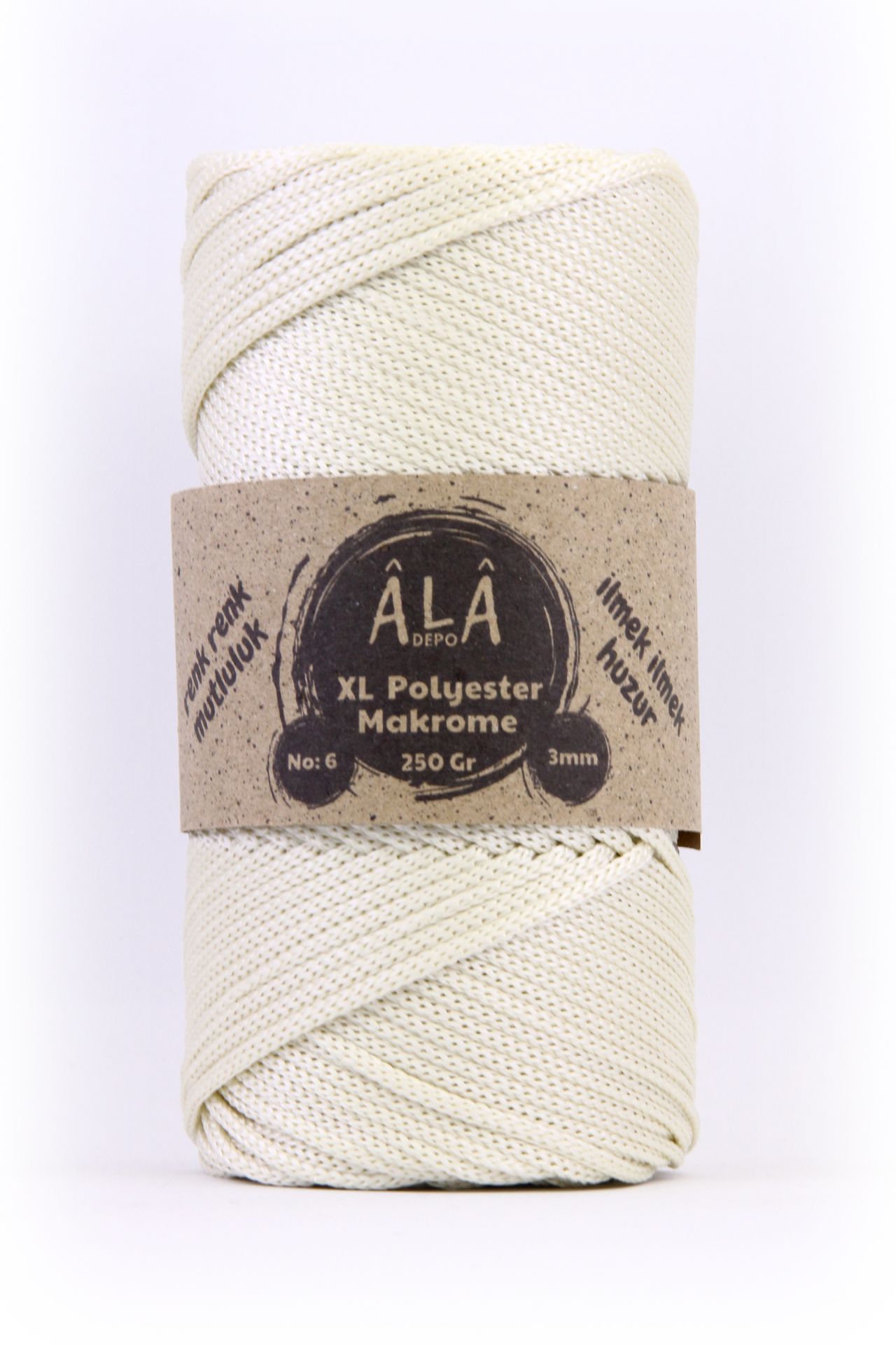 XL Polyester Makrome  No:6 - 3mm (Kalın) Çanta İpi Krem