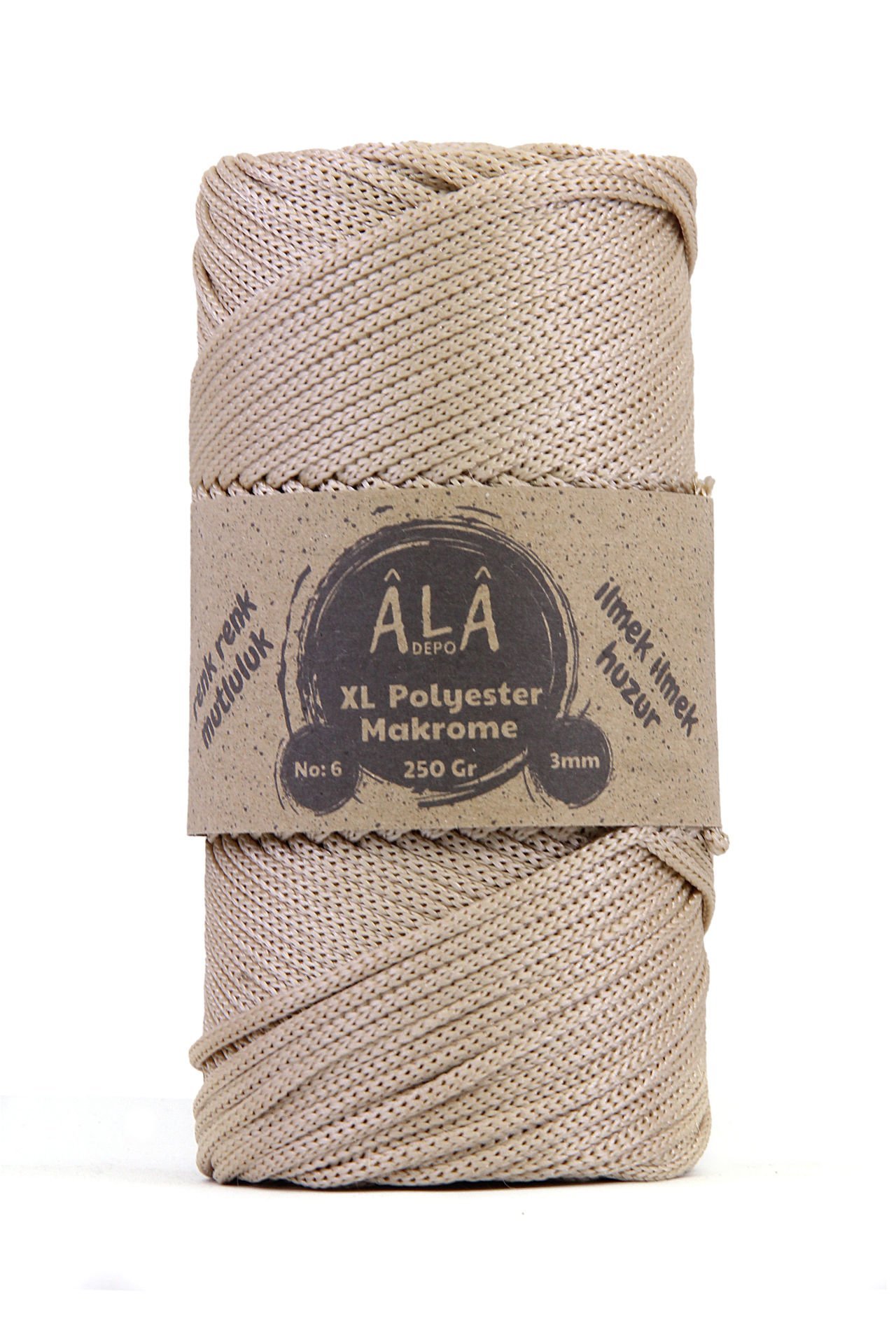XL Polyester Makrome  No:6 - 3mm (Kalın) Çanta İpi Sütlü Kahve