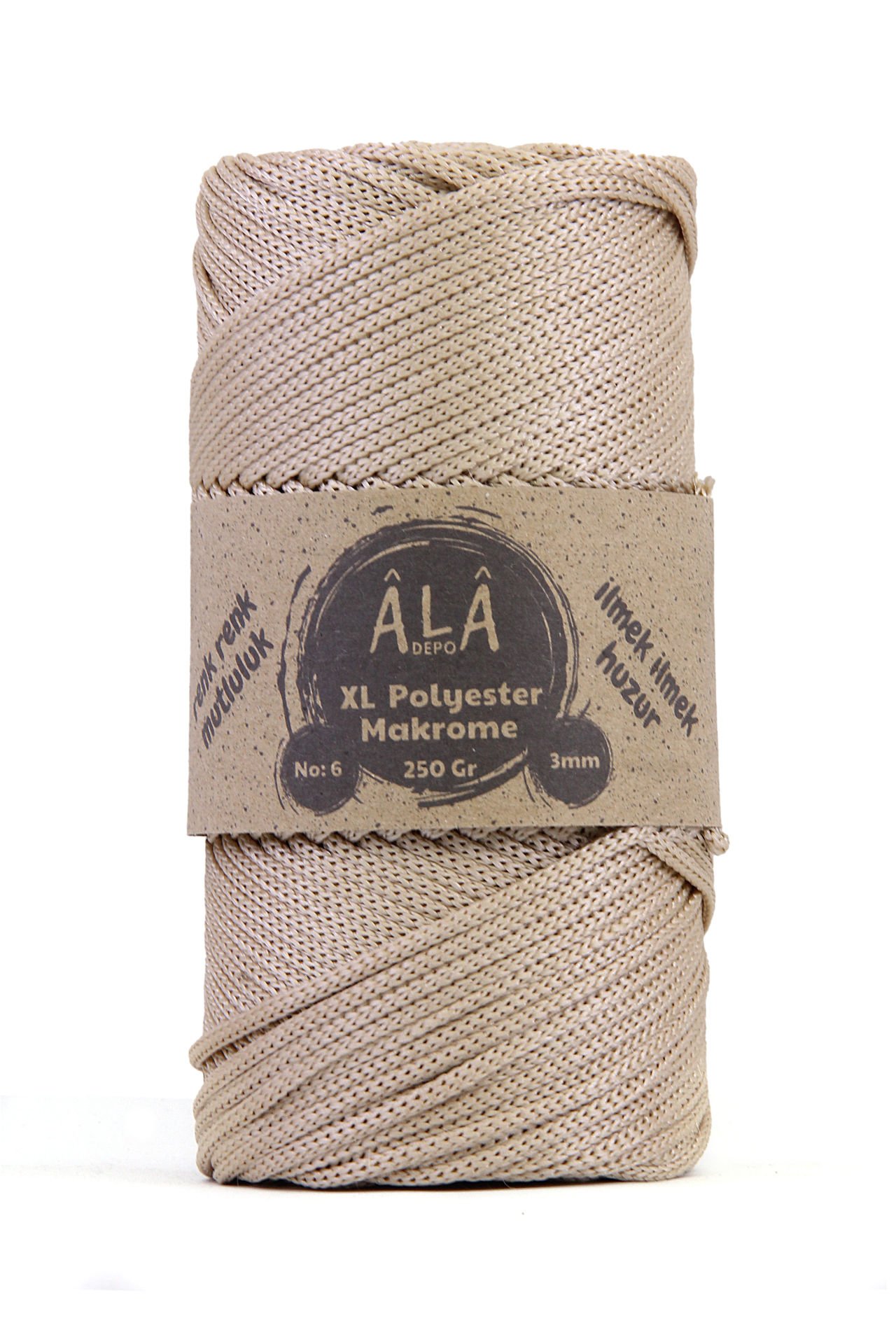 XL Polyester Makrome  No:6 - 3mm (Kalın) Çanta İpi Sütlü Kahve