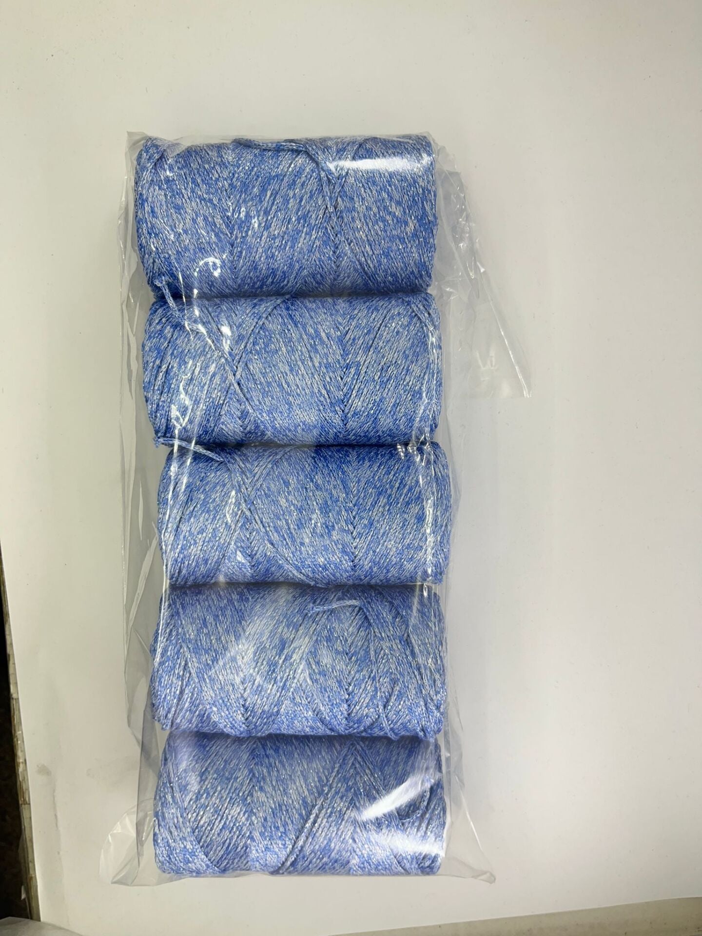 Polyester Soft Makrome İpi 2mm mavi - gümüş simli  - 5x200 Gram (Toplam 1Kg)