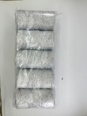 Polyester Soft Makrome İpi 2mm Beyaz-Antrasit Simli 5x200 Gram (Toplam 1Kg)