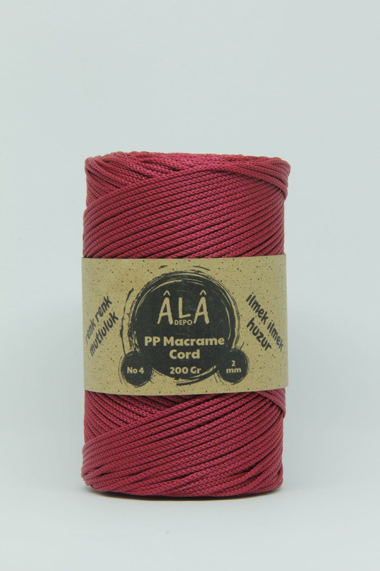 2 mm - 200 gr Polyester (PP) Makrome İpi 230 Mt Vişne