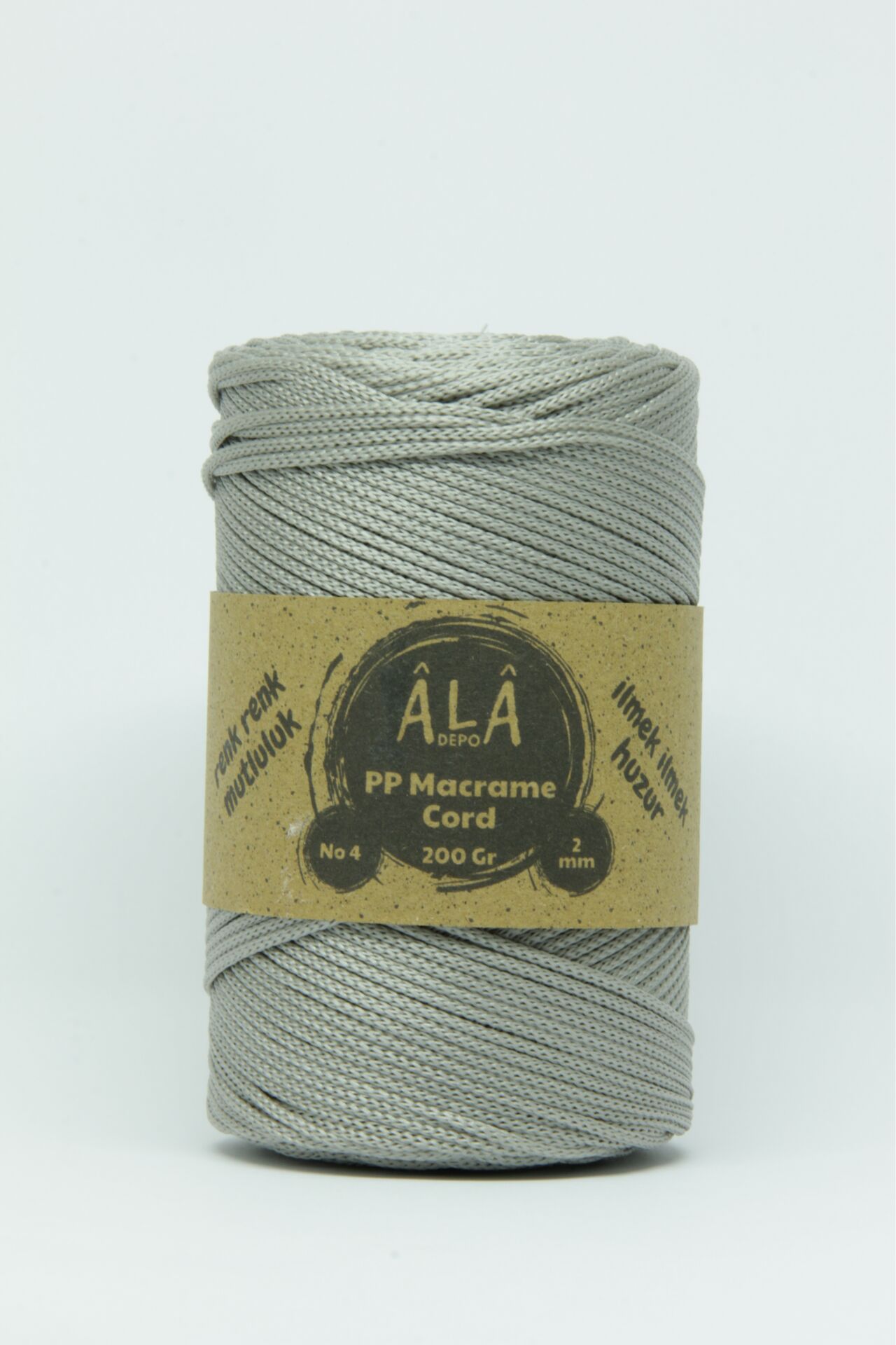 2 mm - 200 gr Polyester (PP) Makrome İpi 230 Mt Gümüş Gri