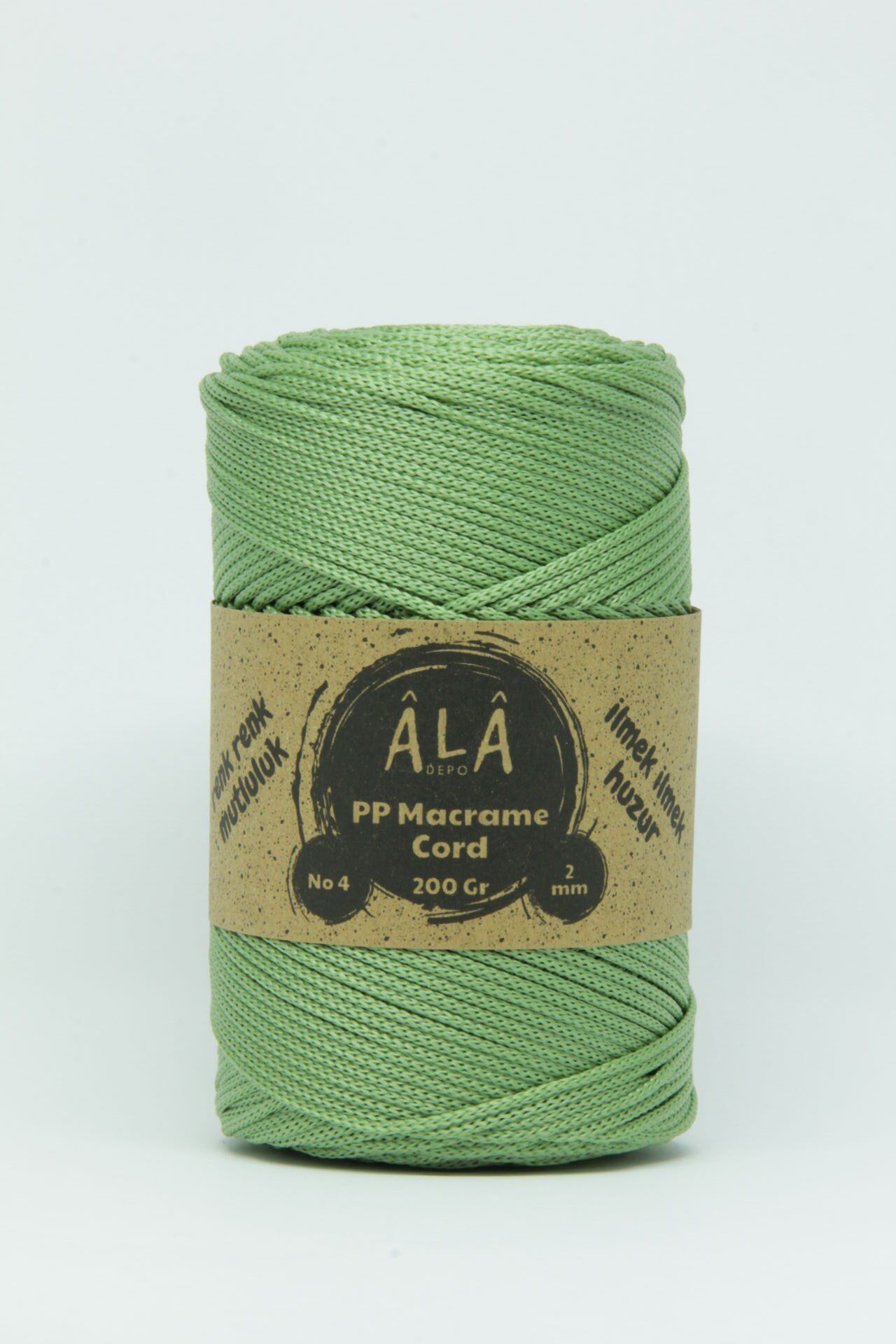 2 mm - 200 gr Polyester (PP) Makrome İpi 230 Mt Elma Yeşili