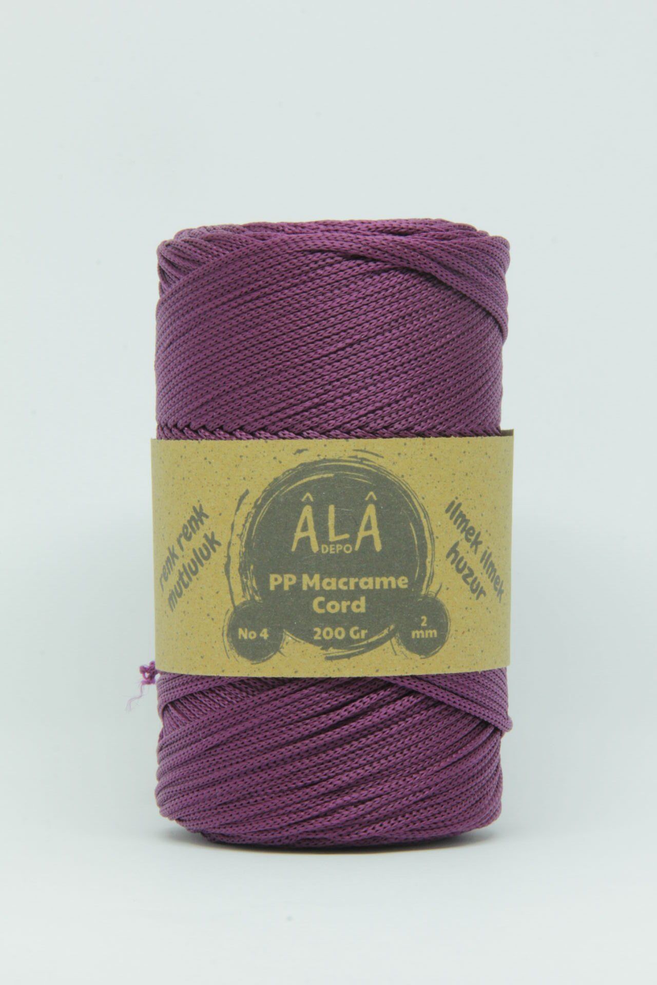 2 mm - 200 gr Polyester (PP) Makrome İpi 230 Mt Mürdüm