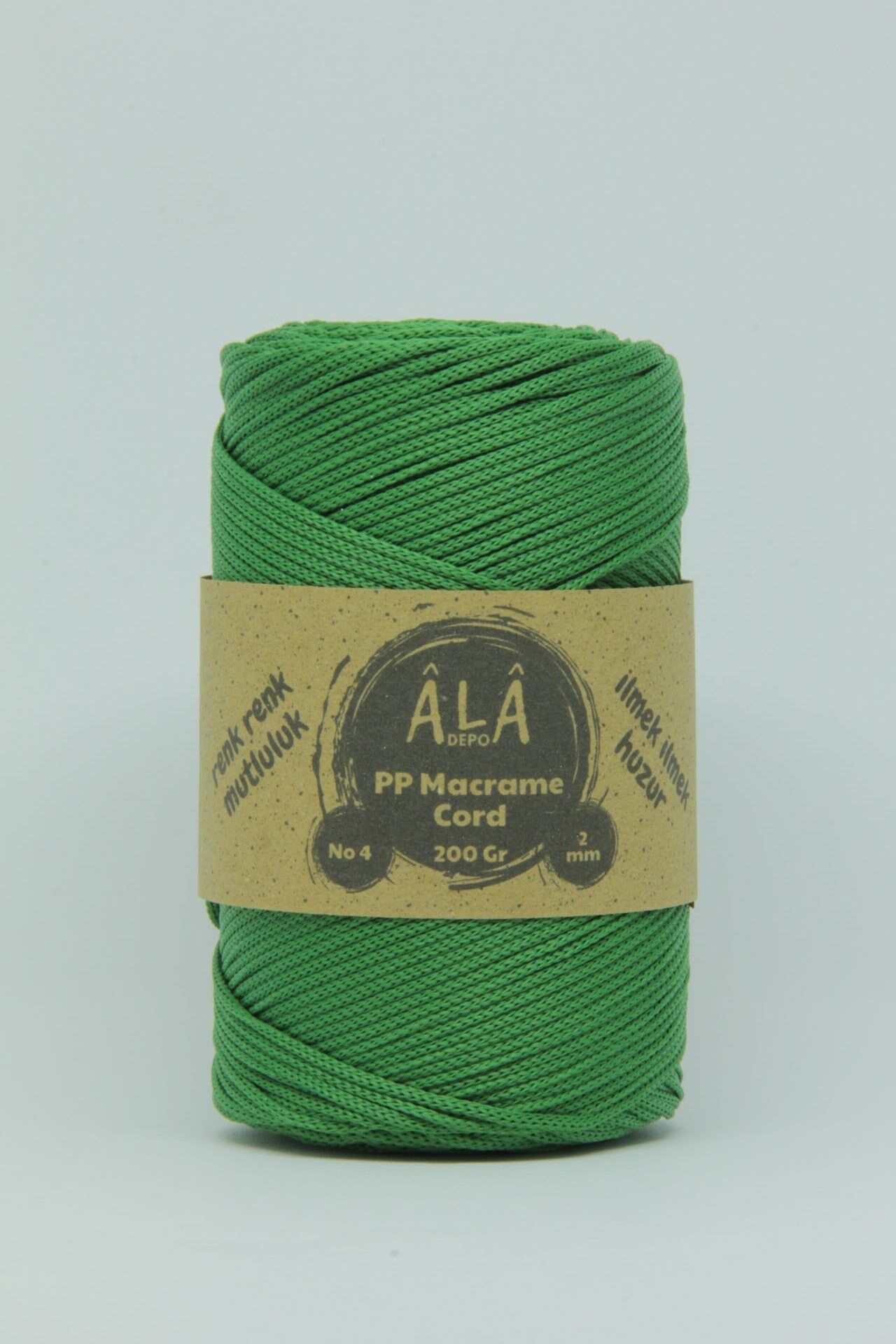 2 mm - 200 gr Polyester (PP) Makrome İpi 230 Mt Çimen Yeşili