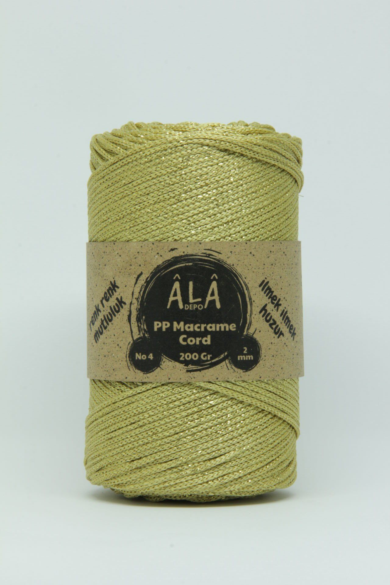 2 mm - 200 gr Polyester (PP) Makrome İpi 230 Mt Gold Üzeri Gold Simli