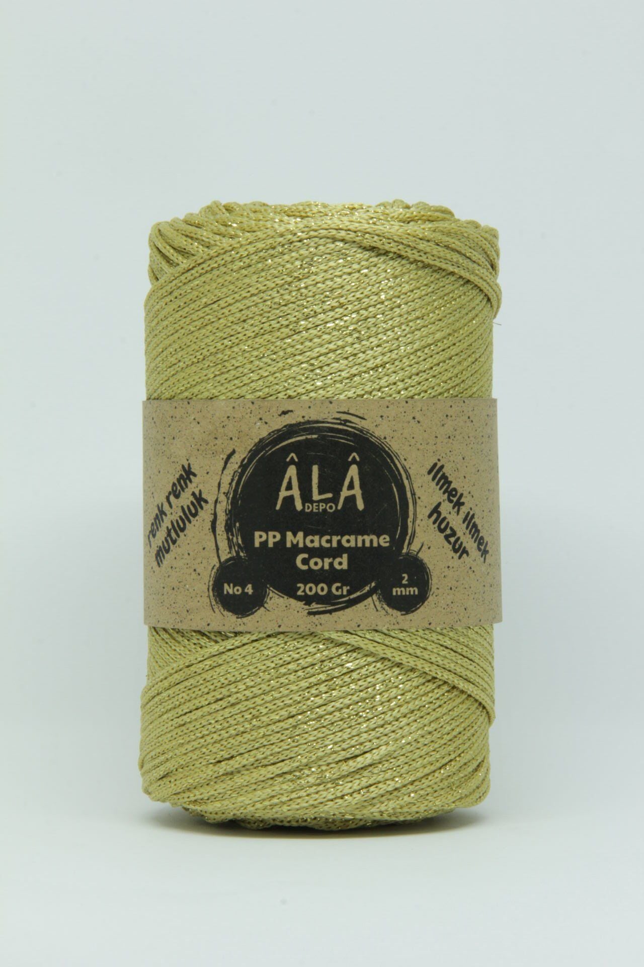 2 mm - 200 gr Polyester (PP) Makrome İpi 230 Mt Gold Üzeri Gold Simli
