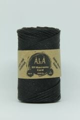 2 mm - 200 gr Polyester (PP) Makrome İpi 230 Mt Siyah Üzeri Siyah Simli