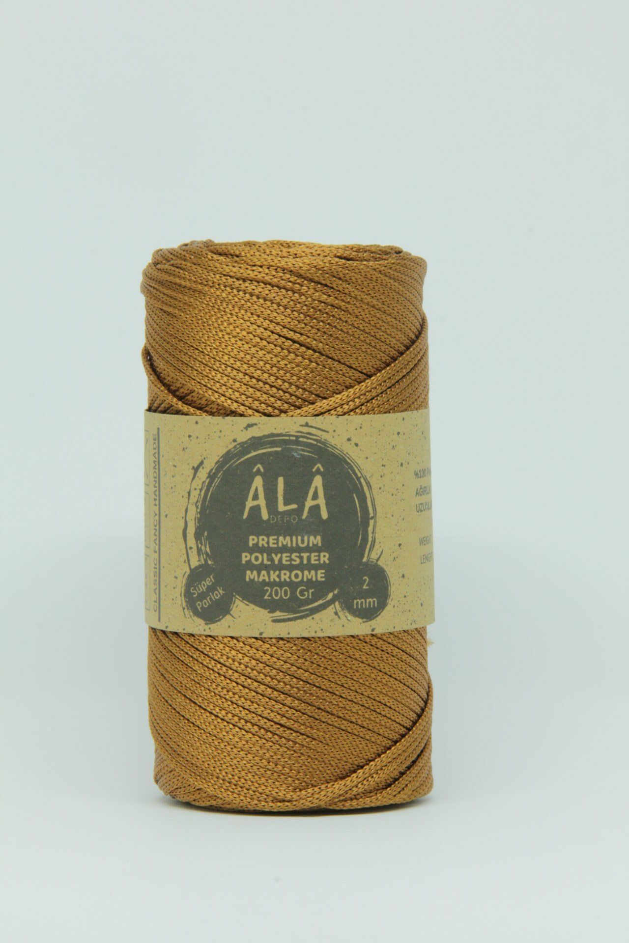 Premium Polyester Makrome İp (Süper Parlak) 2mm- 200Gr Karamel