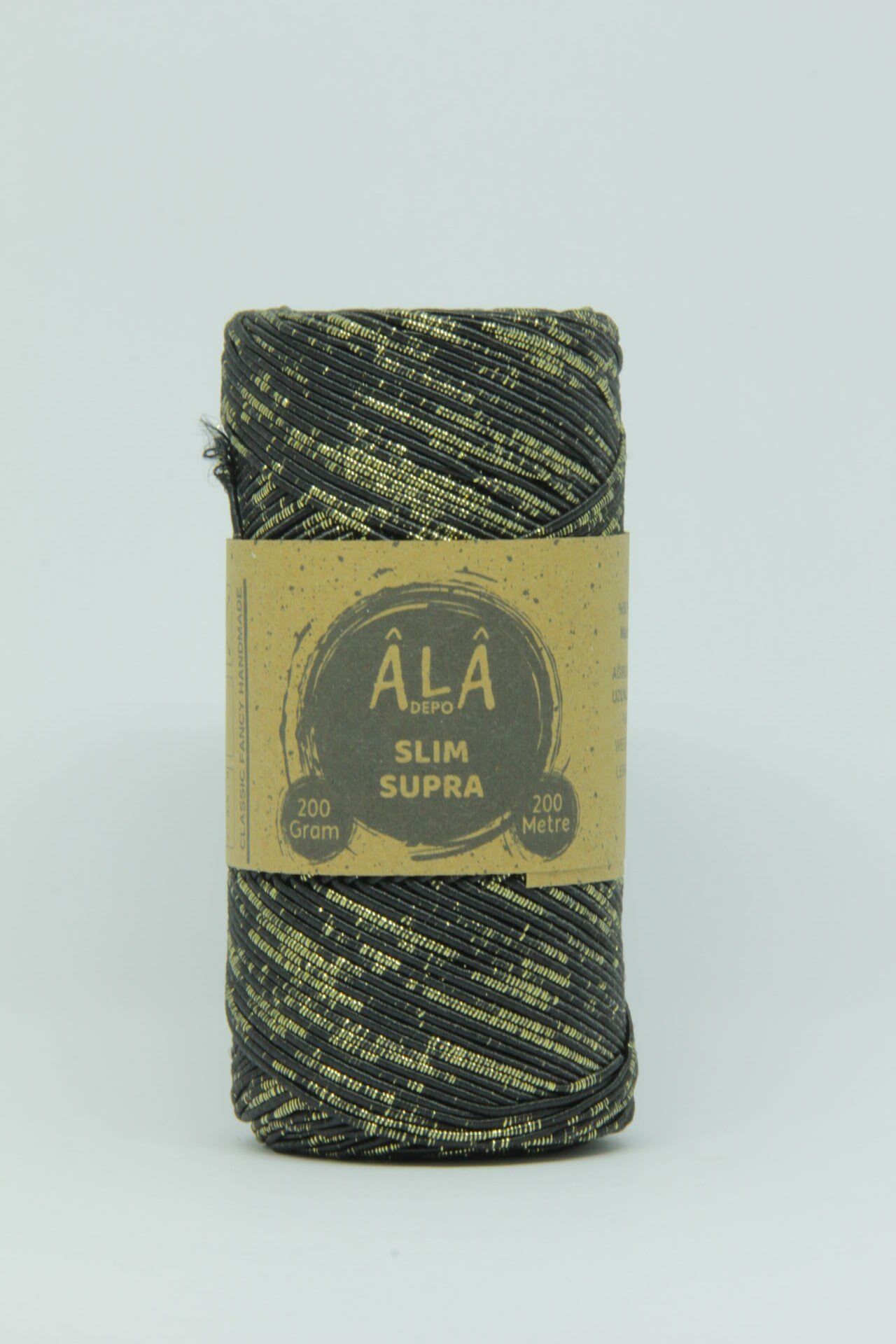 Slim Supra İp 200 Gram Mumlu İp Supla Çanta Runner İpi Siyah Üzeri Gold Simli