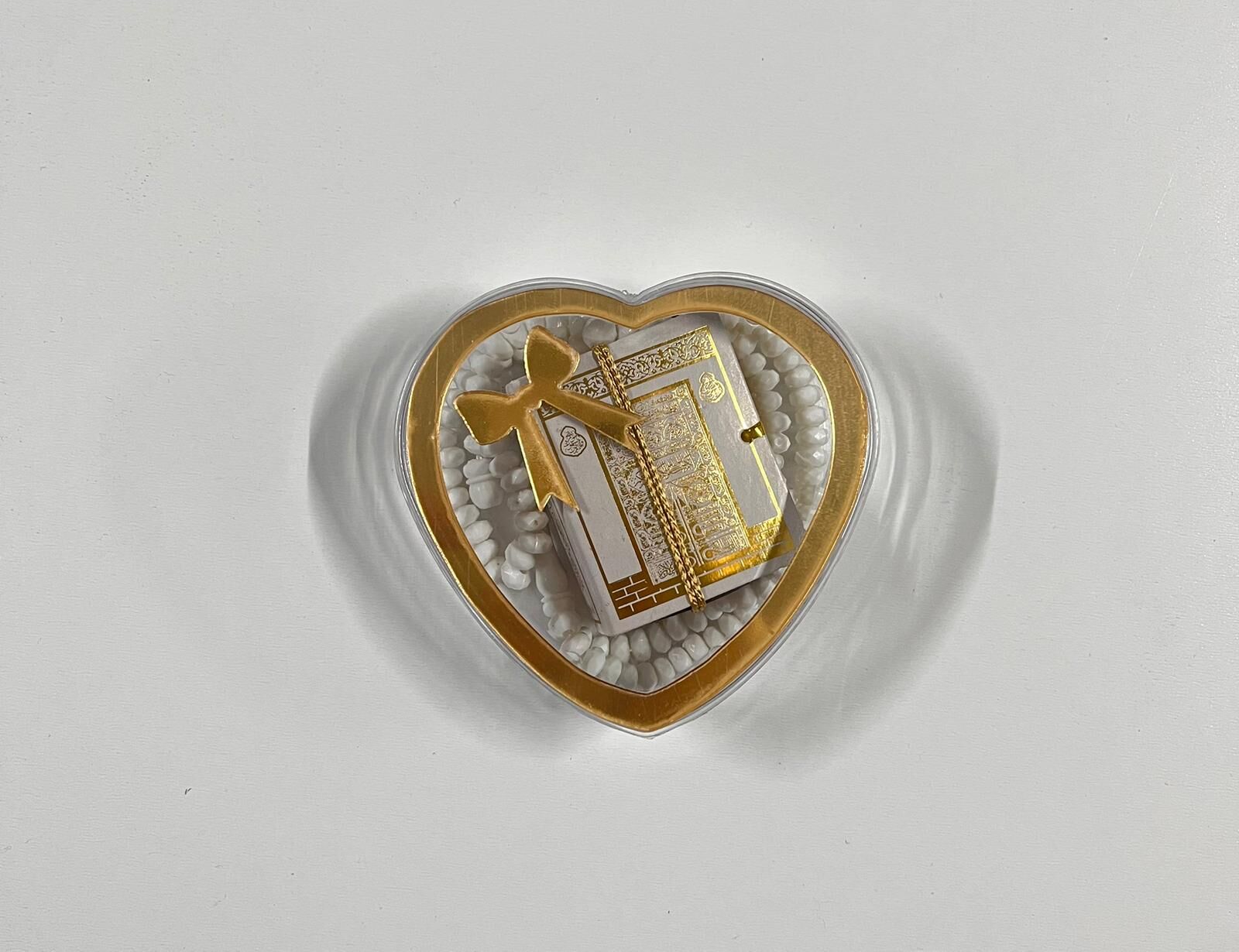 ŞEFFAF KALP KUTULU MİNİ KURAN VE TESBİH SET