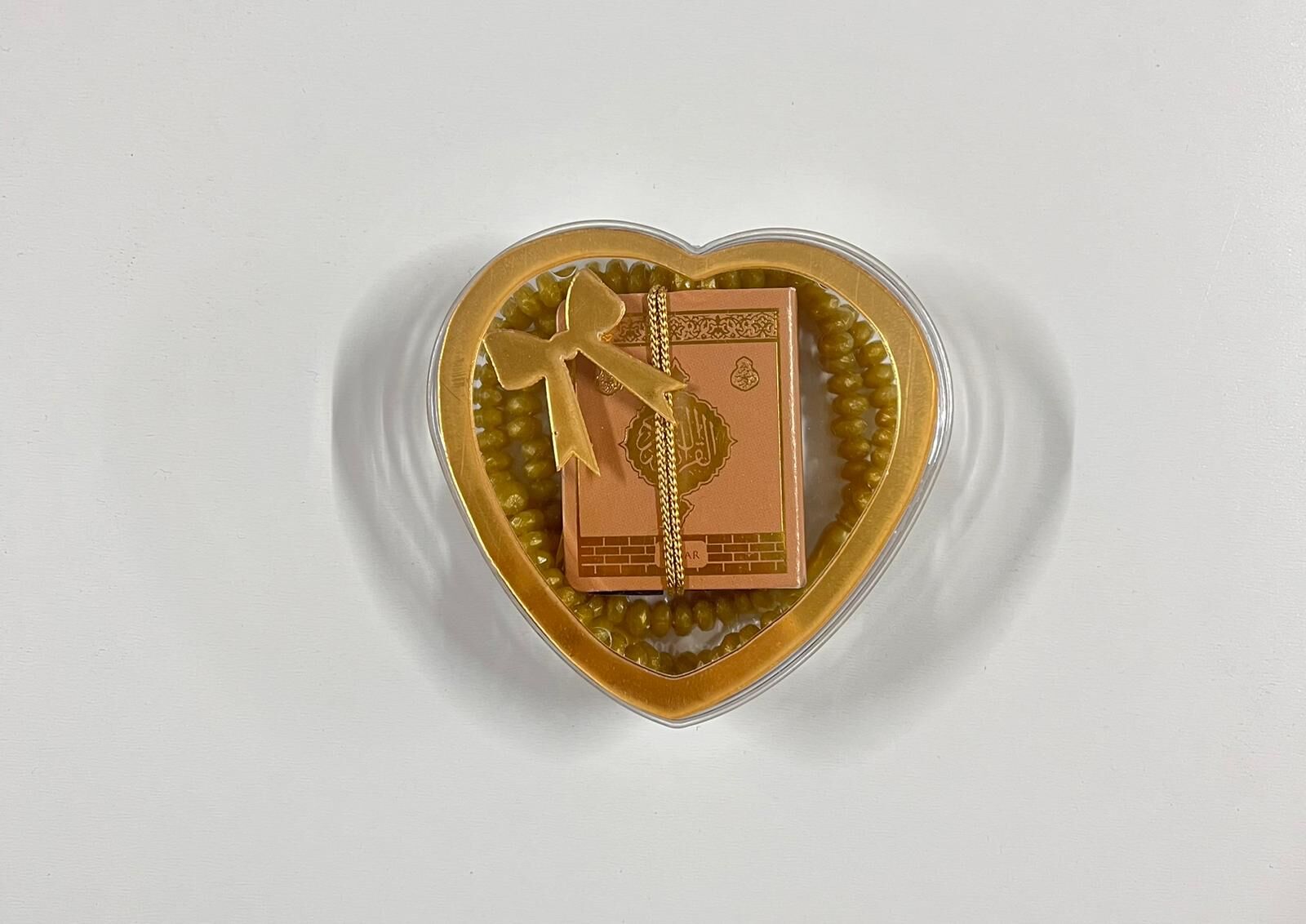 ŞEFFAF KALP KUTULU MİNİ KURAN VE TESBİH SET