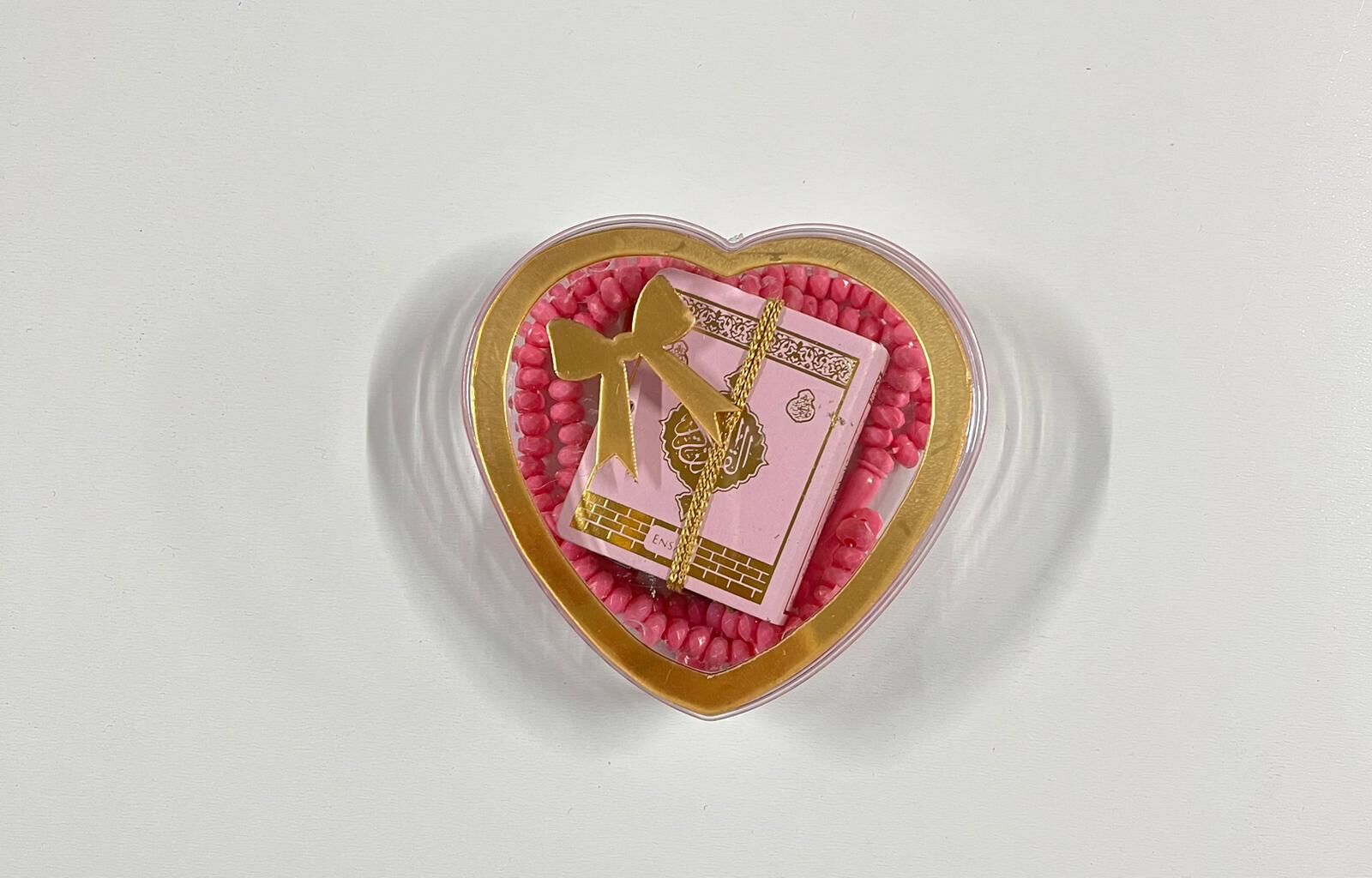 ŞEFFAF KALP KUTULU MİNİ KURAN VE TESBİH SET