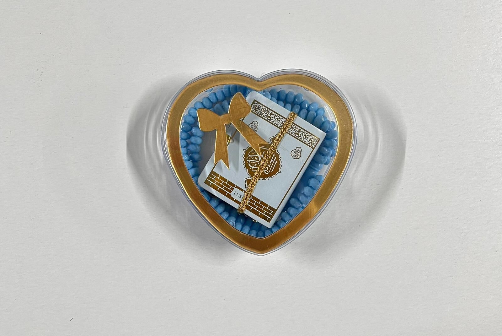 ŞEFFAF KALP KUTULU MİNİ KURAN VE TESBİH SET