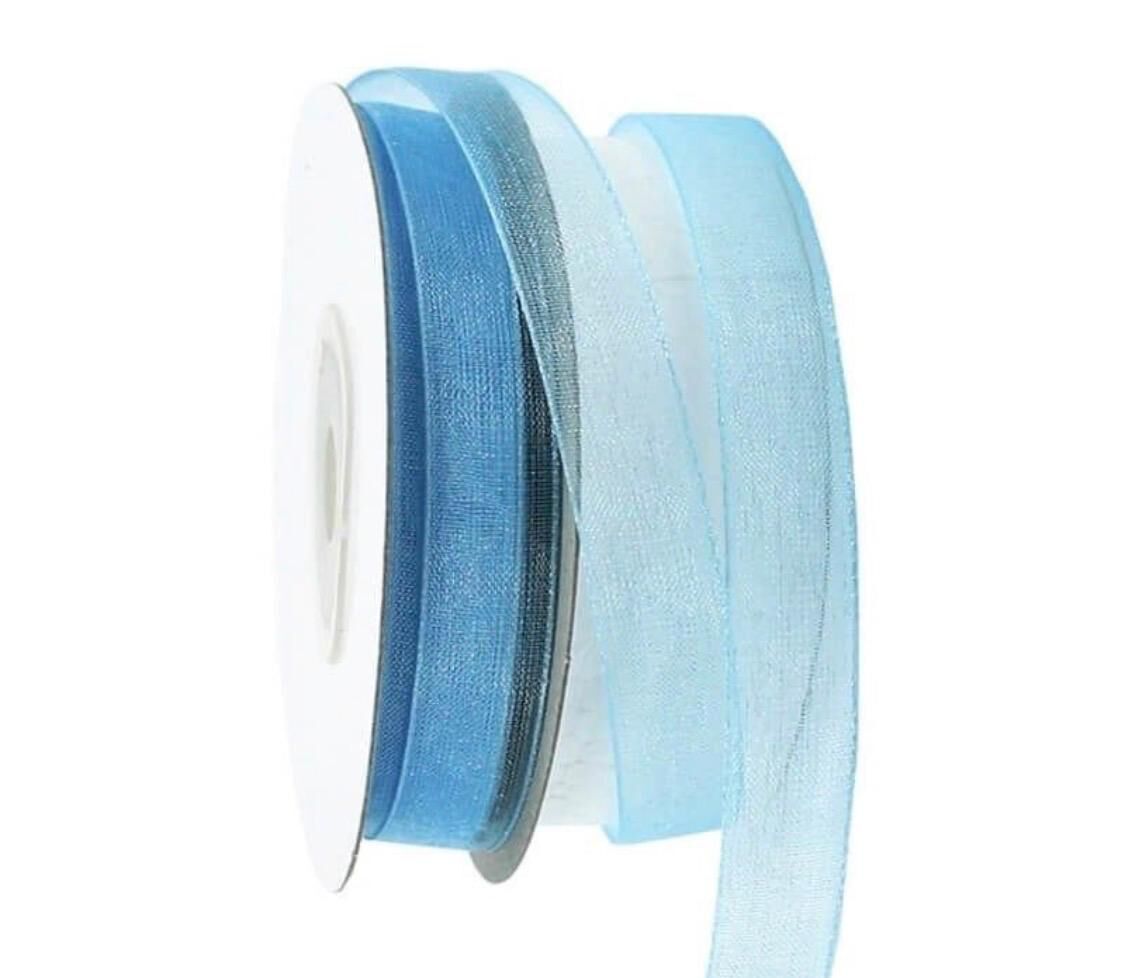 10 mm Organze Tül Kurdele 22 Metre Bebe Mavi