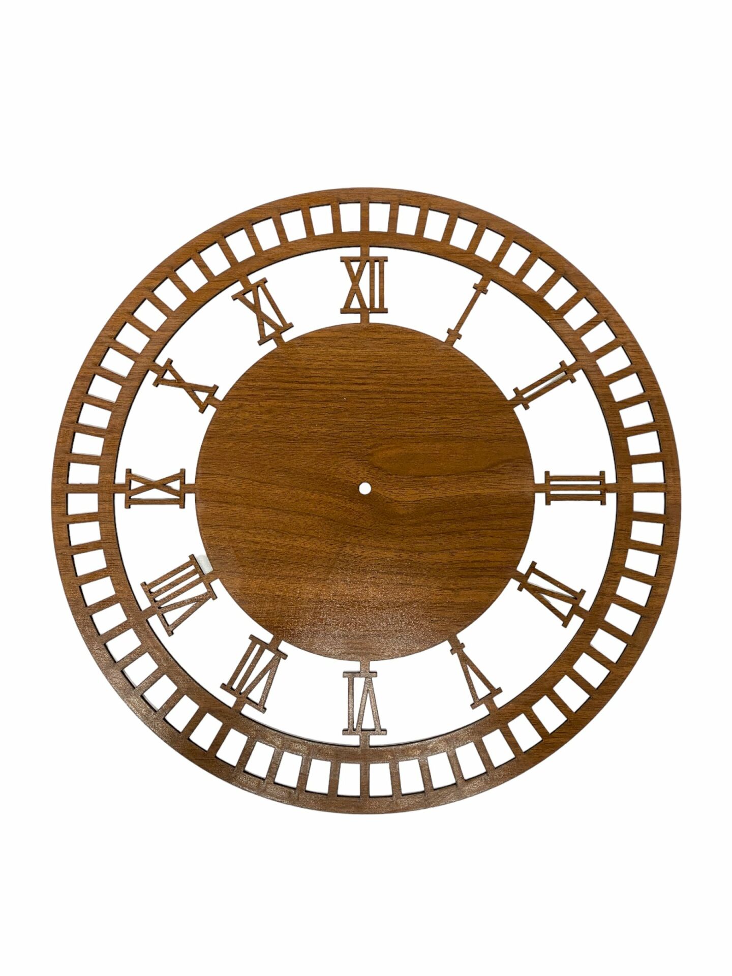 Ahşap Makrome Saat Kasnağı Romen Rakamlı Ceviz 30 Cm