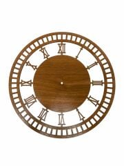 Ahşap Makrome Saat Kasnağı Romen Rakamlı Ceviz 30 Cm