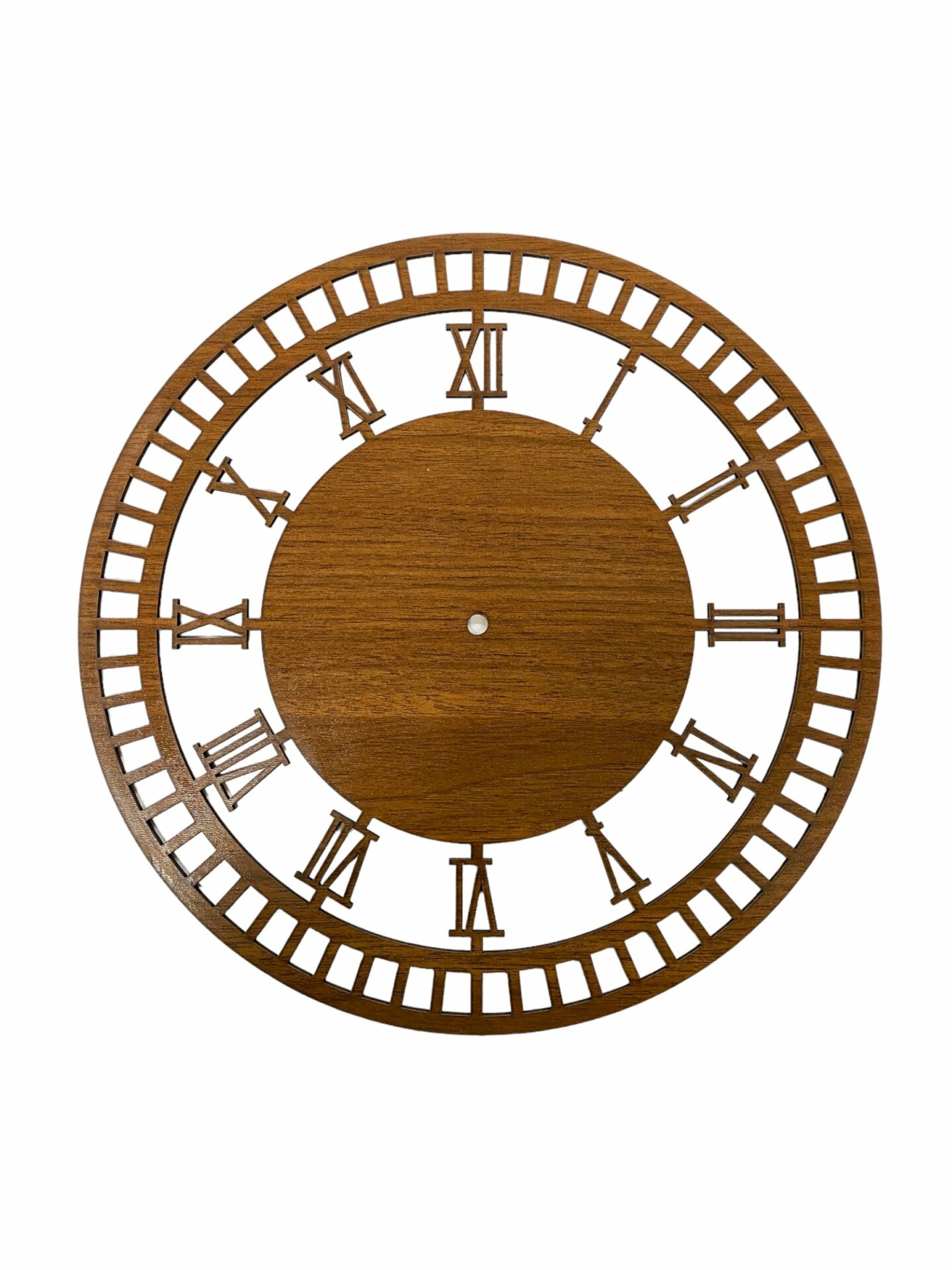 Ahşap Makrome Saat Kasnağı Romen Rakamlı Ceviz 40 Cm