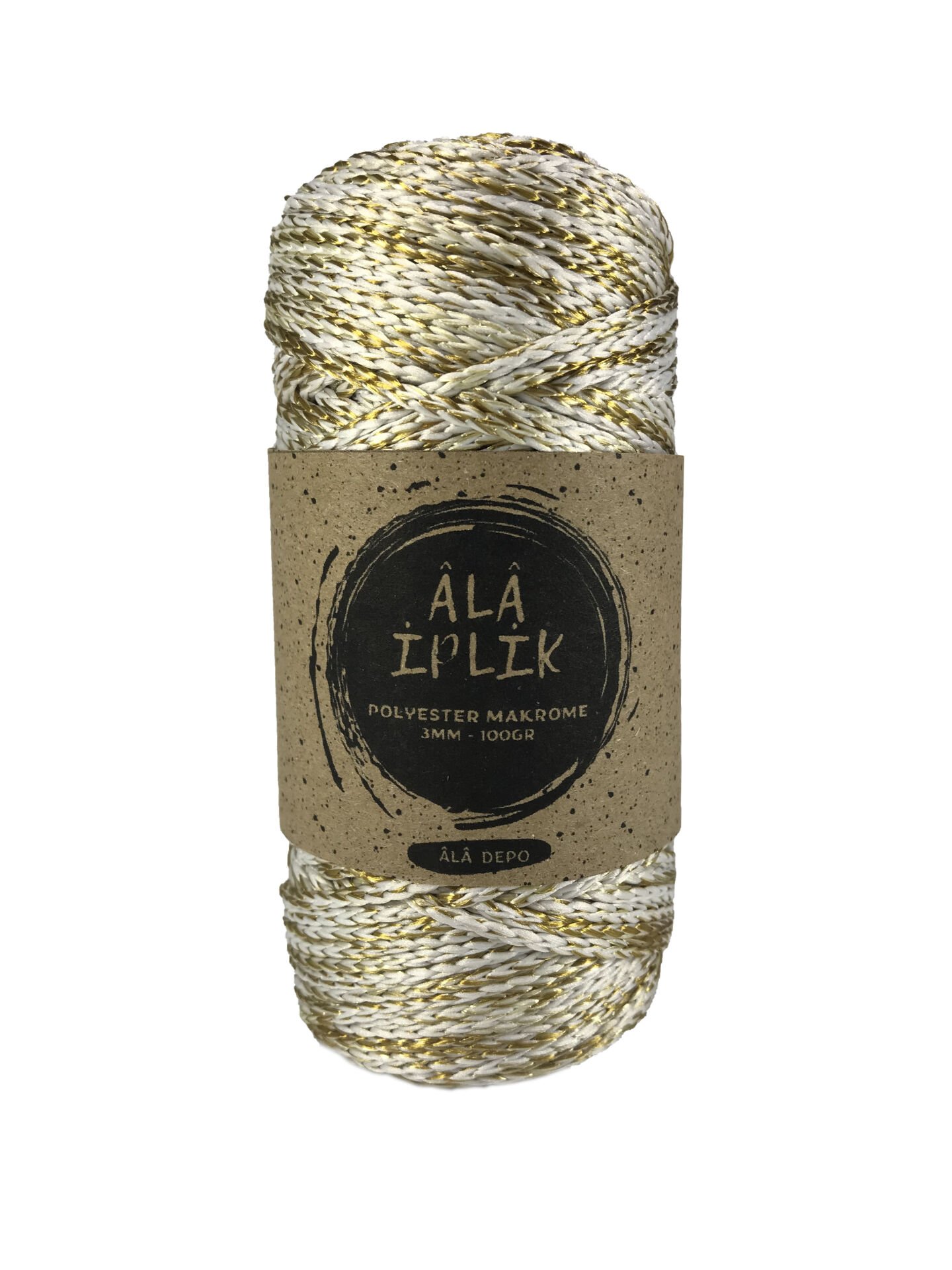 Polyester Makrome İp Çanta Supla Örgü İpi 3mm Altın-Beyaz